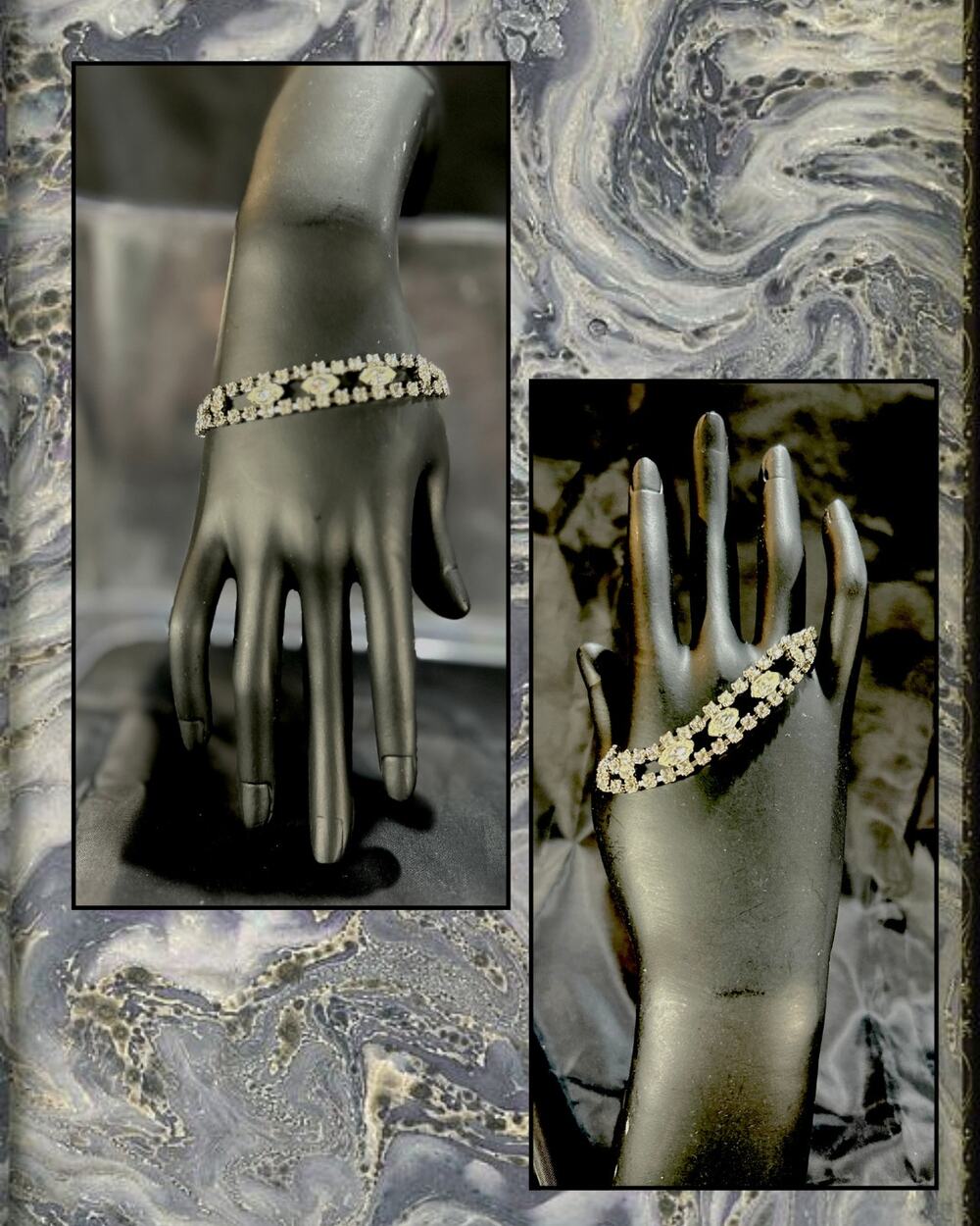 Vintage Transparent White Clear Marquis Round Double Strand Rhinestone Bracelet